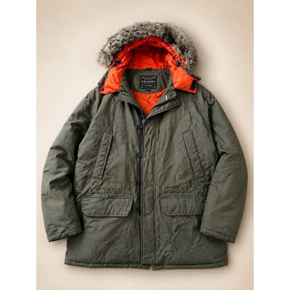 Arizona Gorpcore Goose Down Parka Jacket XL Olive Green Faux Fur Hood Coat